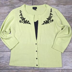 R.Q.T Cardigan 90s Bead Sequins Green Built In Black Cami Size L